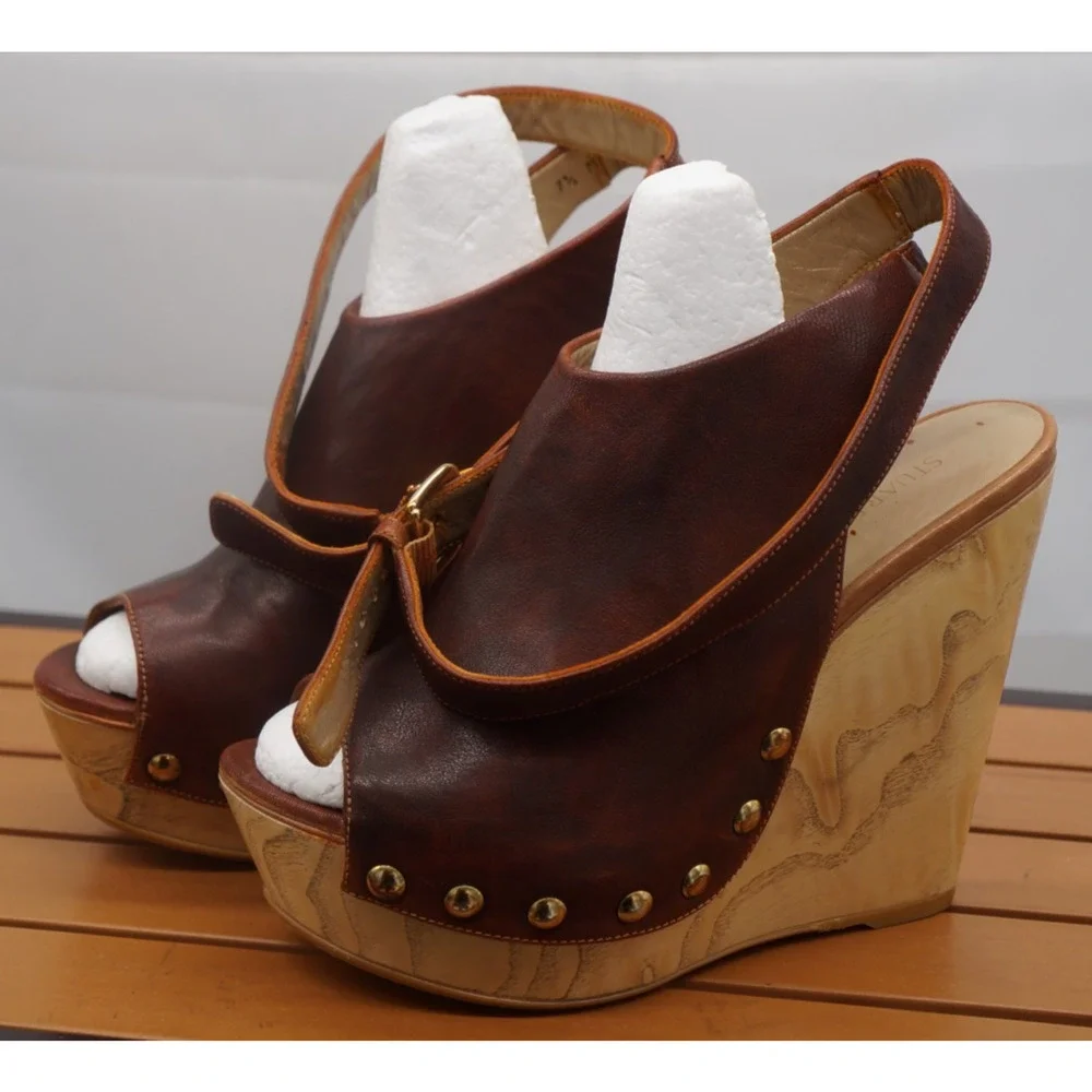 Stuart Weitzman THE WRAPUP STUDDED WEDGE With ANKLE Wrap Size 7.5 M - Picture 3 of 12